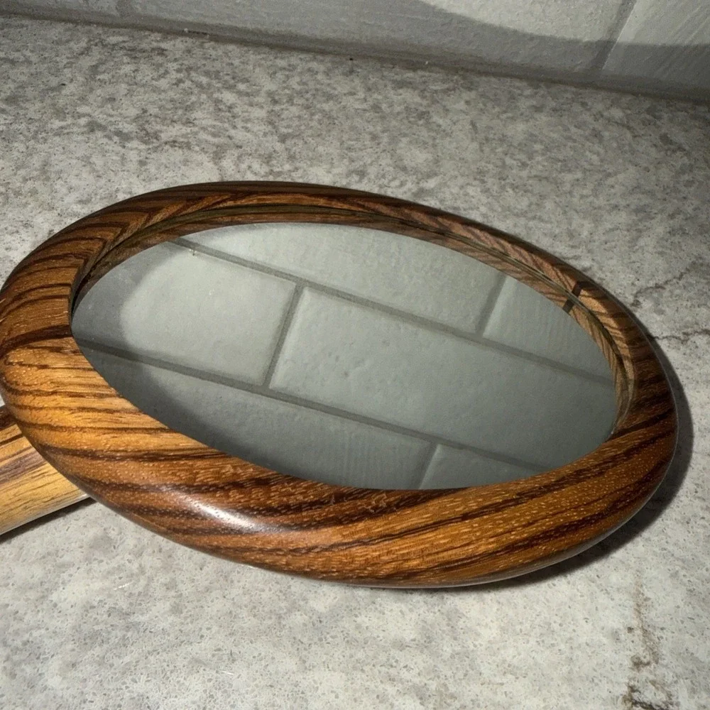 Vintage Angled Wood Handle Framed Vanity Mirror Rustic Farmhouse Country Unique
